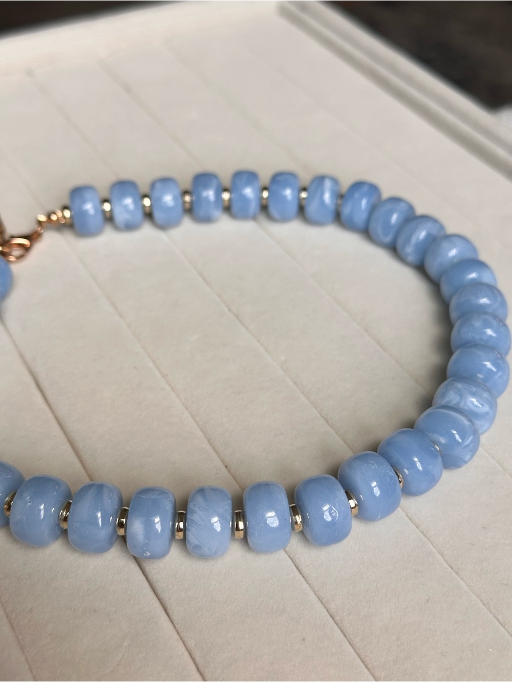 Anthropologie Pale Light Blue Marbled Bead Necklace with Gold Spacers